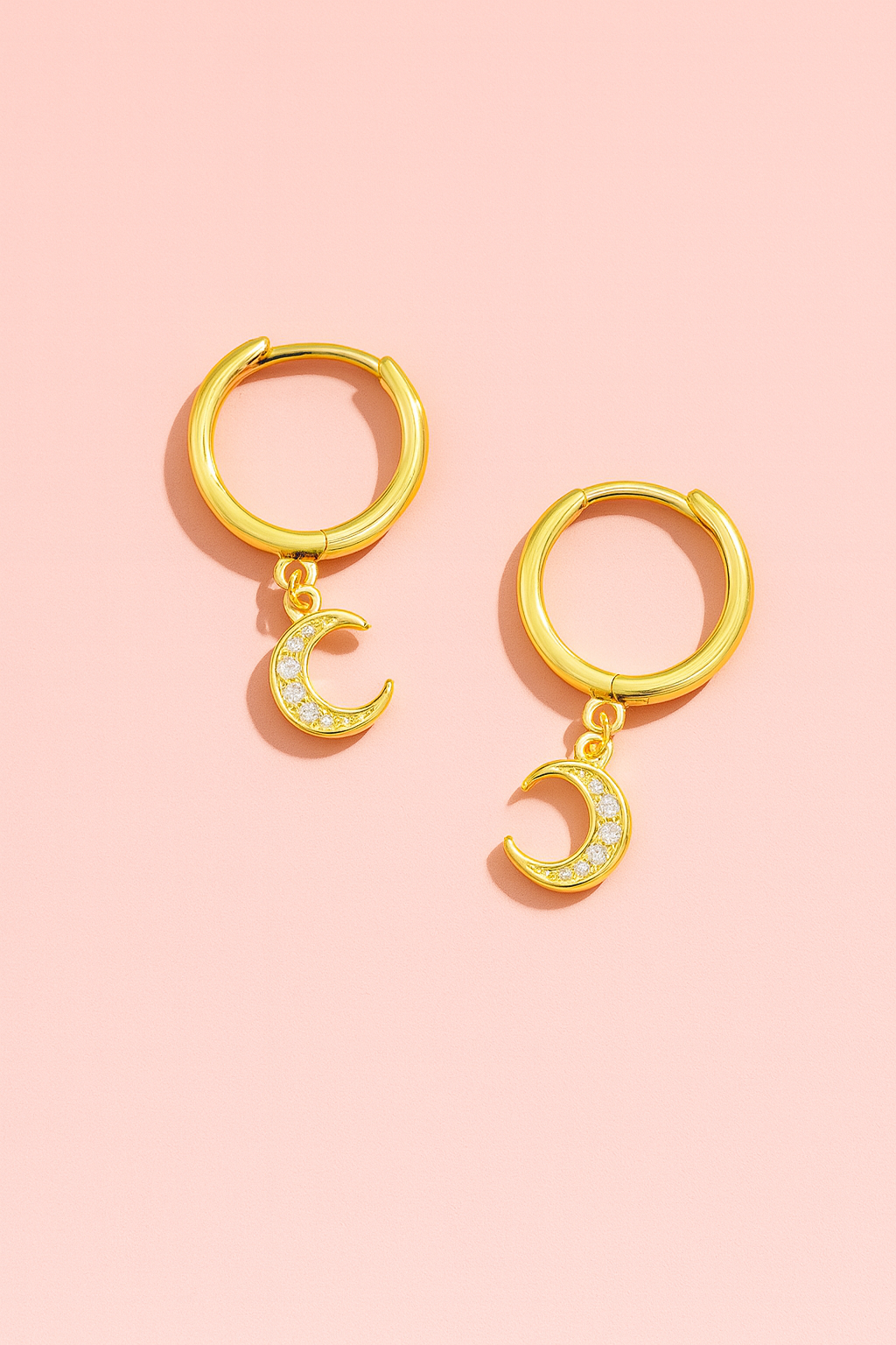 Moon hoop huggies with gems